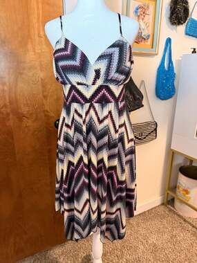 Y2K XOXO Chevron Glitter Handkerchief Hem Slip Dress Purple Gray Medium
